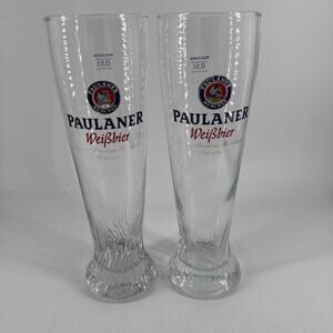 Paulaner Munchen Weissbeer Pilsner Beer Glasses Two Swirl Design 0.5L German
